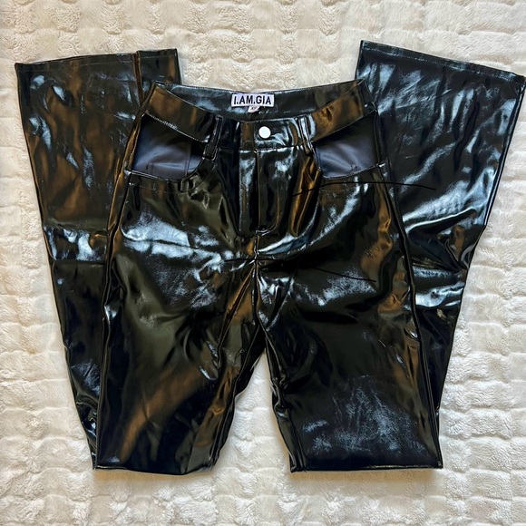 I. AM. GIA Peri Cut Out Pants Black PVC Sexy Flare High Waisted Pants XS - Picture 4 of 4
